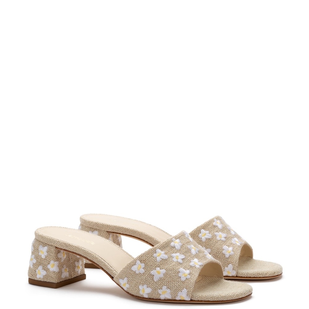 Larroude Brigitte Mule In Raw Linen Sandals